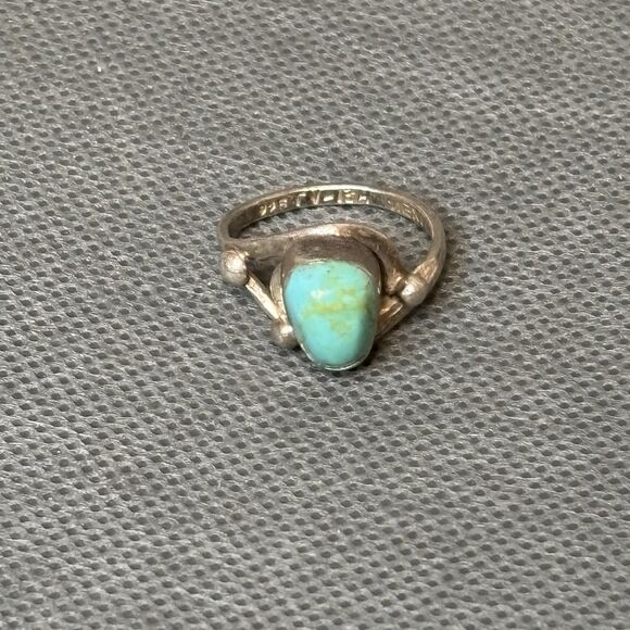 Vintage Turquoise Ring Southwestern Sterling Silver Mexico Size 6 - Picture 10 of 11